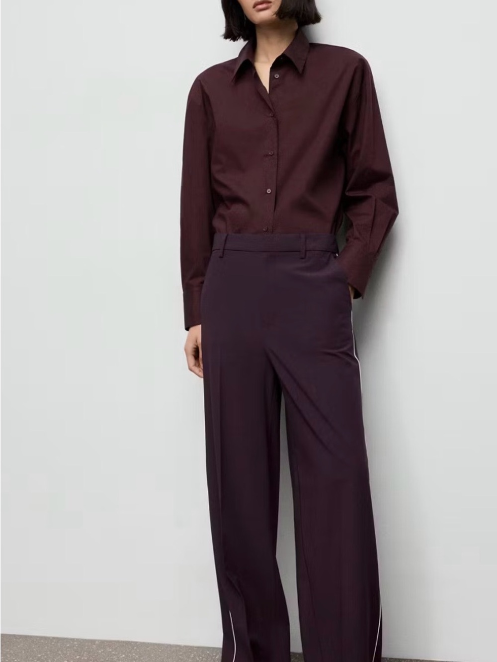 Mango Deep Burgundy Side Stripe Trousers - Sz 6